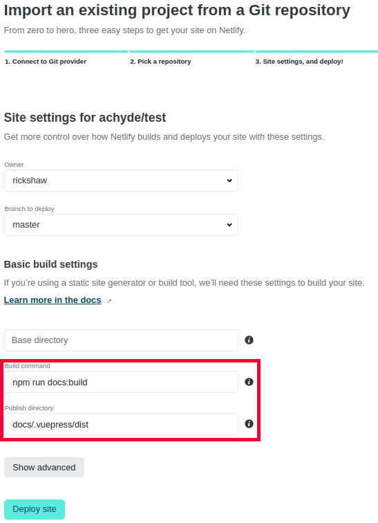 Netlify Import Dialog