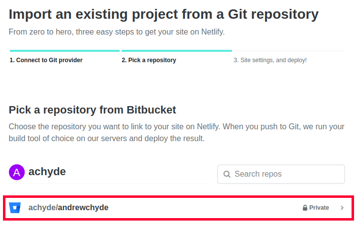 Netlify Pick Existing Repo